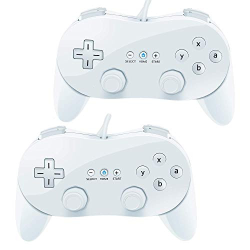 Wii Controller Classic, VOYEE 2 Pack Wired Pro Controller for Nintendo Wii -White- -Renewed-