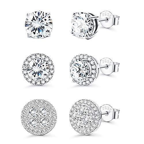 Fansilver Sterling Silver Cubic Zirconia Halo Stud Earrings 18K Gold Plated Brilliant Round Cut CZ Earrings Set for Women Men Silver Fansilver Sterling Silver Cubic Zirconia Halo Stud Earrings 18K Gold Plated Brilliant Round Cut CZ Earrings Set for Women Men Silver