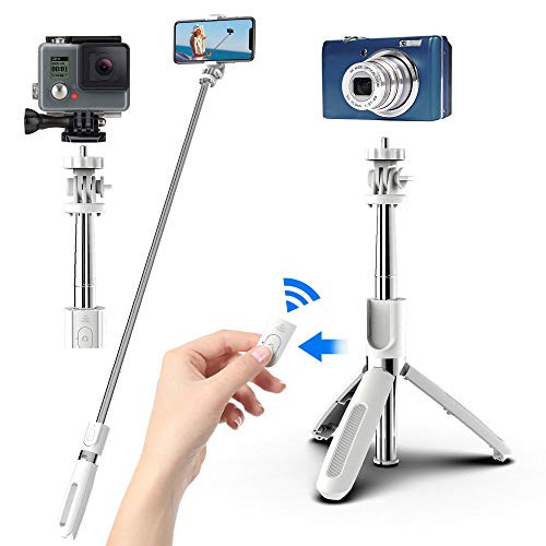 RHG Selfie Stick Tripod- Bluetooth Wireless Remote Shutter Tripod, Mini Extendable Stainless Steel Cell Phone Stand, 360 Rotation Portable Monopod for All Smartphones