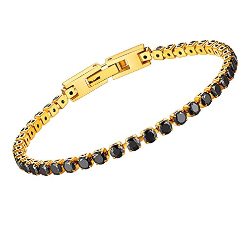 U7 Diamond Tennis Bracelet 18k Gold Plated 3mm Round Black Cubic Zirconia Iced Out Diamond Bracelets for Women Men -7.5 Inch U7 Diamond Tennis Bracelet 18k Gold Plated 3mm Round Black Cubic Zirconia Iced Out Diamond Bracelets for Women Men -7.5 Inch