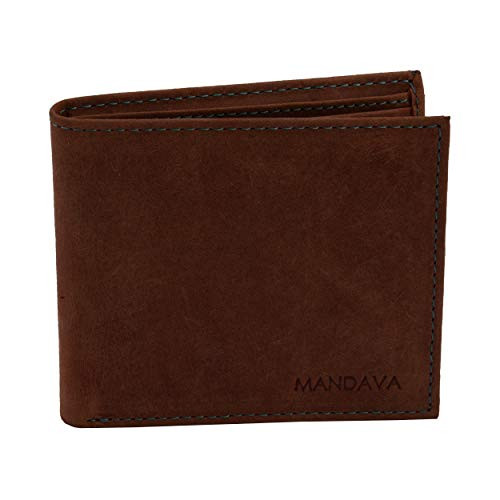 MANDAVA Genuine Leather Wallet for Men | Rfid Blocking Slim Bifold Wallets | Top Grain Wallet with 3 Card Slots and A Detachable Card Holder - Best Leather Wallets for Men -Brown-