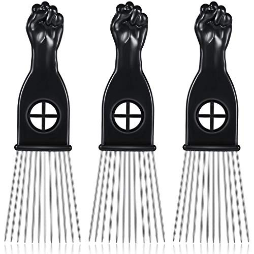 3 Packs Afro Comb Metal Pick Comb Afro Braid Pick Hairdressing Detangle Wig Braid Hair Styling Comb Styling Tool -Trapezoid-
