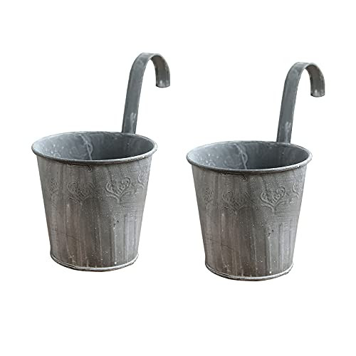 Hanging Flower Pot, Metal Iron Wall Planter Bucket Cup Balcony Garden Planter Basket Flower Pot Plant Holder Hanger with Hook for Deck Railing Fence Patio Indoor and Outdoor -3PCS-