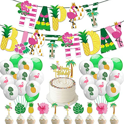 Flamingo Pineapple Palm Leaves Birthday Party Decorations Hawaii Theme Party Supplies Tropical Happy Birthday Banner Cake Toppers Balloons Set, for Summer Beach Luau Aloha Hawaii Birthday Party Decor Flamingo Pineapple Palm Leaves Birthday Party Decorations Hawaii Theme Party Supplies Tropical Happy Birthday Banner Cake Toppers Balloons Set, for Summer Beach Luau Aloha Hawaii Birthday Party Decor