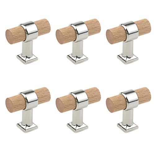 Tulead Single Hole Pull Knobs Cabinet Drawer Pulls Furniture Hardware T Knobs Wardrobe Dresser Pull Handles with Silver Base,Pack of 6 with Screws