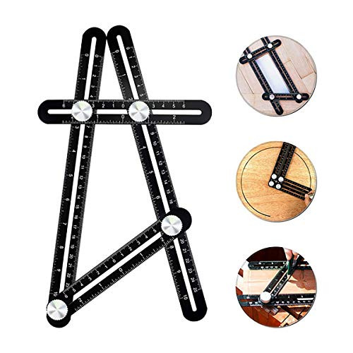 ECYC Multi Angle Measuring Ruler Adjustable Aluminum Alloy Four-Sided Template Angle Ruler, Black