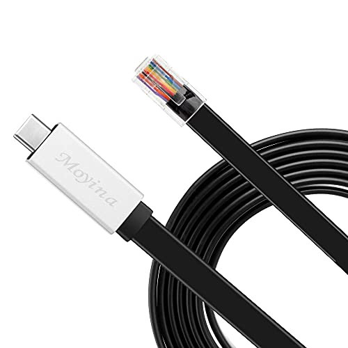 Moyina USB-C to RJ45 Console Rollover Cable 12ft with FTDI Chip Essential Accesory of Cisco, NETGEAR, Ubiquity, TP-Link Routers/Switches for Laptops in Windows, Mac, Linux -USB-C-