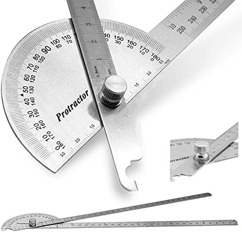 Protractor Angle Finder Ruler Two Arm Stainless Steel Protractor Woodworking Ruler Angle Adjustable General Measuring Tool with 0-180 Degrees for Ruler Protractor Angle Measure Tool Crafts