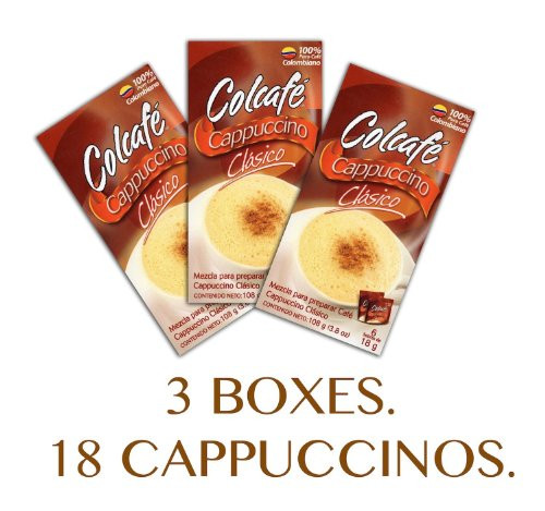Colcafe Classic Cappuccino Colombian Coffee Instant Mix, 6-Count Envelopes (Pack of 3).