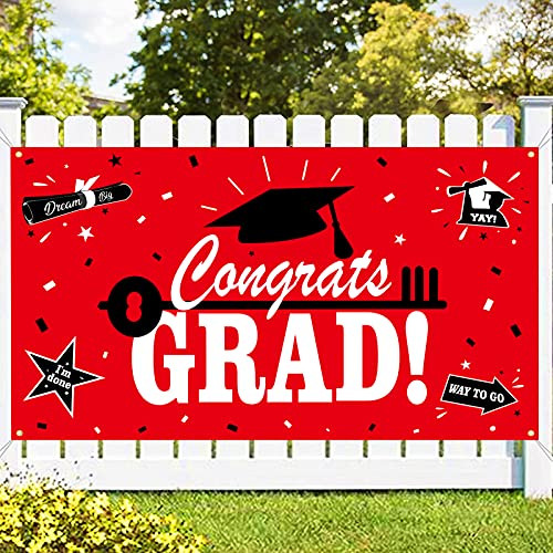 Dazonge Graduation Party Supplies 2021, Large Congrats Grad Banner -45x78- for Graduation Decor, Red  and  Black 2021 Graduation Decorations for Any Schools or Grades