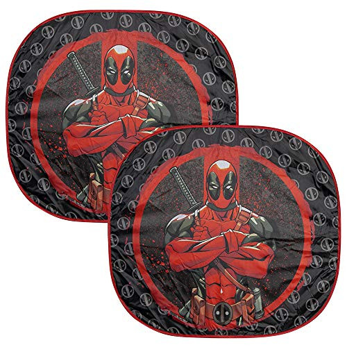 Plasticolor Deadpool Logo Marvel Comics Auto Car Truck SUV Vehicle Universal Fit 2-Piece Magic Front Windshield Sunshade - Spring Pop Up Sun Shade