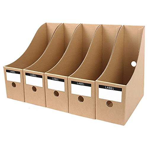 Hopter 5Pcs File Magazine Holder Cardboard Magazine Book Rack Lever Arch File Folder Divider Document Stationery Storage Box for Magazine Desktop File Holde -Brown-
