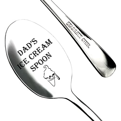 Laser Engraved Dad's Ice Cream Stainless Steel Spoon with Sturdy Handle, Ice-cream Lovers Gift Ideas Best Dad Gifts for Beloved Dad's who Adore Ice Cream from Daughter Son Wife