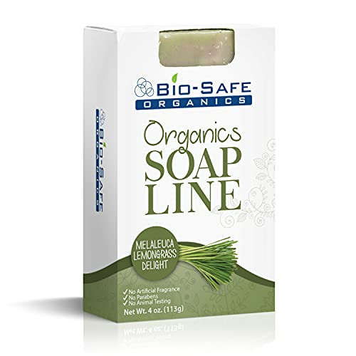 Organic Natural Handmade Melalueca Lemongrass Delight Exfoliating Body Soap Shampoo Bar | Relaxing Aromatherapy for All Skin Types |Relaxing |No GMO, SLS  and  Chemical - 4 oz. by Bio-Safe Organics.
