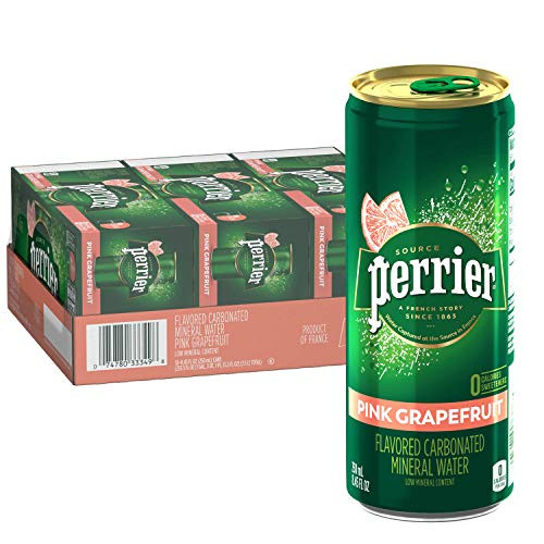 Perrier Pink Grapefruit Flavored Carbonated Mineral Water, 8.45 Fl Oz -30 Pack- Slim Cans