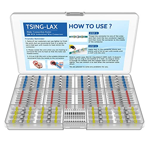 Tsinglax 200PCS Solder Seal Wire Connectors, Heat Shrink Butt Connectors, Waterproof and Insulated Electrical Butt Terminals, Butt Splice for Automotive Marine Boat
