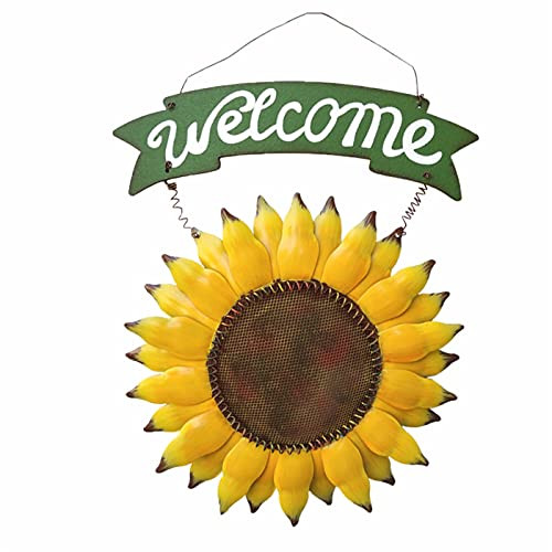 D-Fokes Welcome Sign Rustic Front Door Decor Metal Sunflower Welcome Sign for Outdoor Decorative Garden Home Welcome Hanging Sign Decor