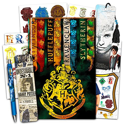 Harry Potter Journal and Pen Bundle Set ~ Premium Harry Potter Diary Notebook, Ballpoint Click Pens, Bookmark and Harry Potter Stickers -Harry Potter Merchandise School Office Supplies-