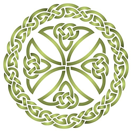 Stencils for Walls: Celtic Cross Stencil, 8.5 x 8.5 inch -M- - Irish Celts Viking Cross Ornament Knotwork Design Woven Ethnic Braided Protection Knot Stencils for Painting Template