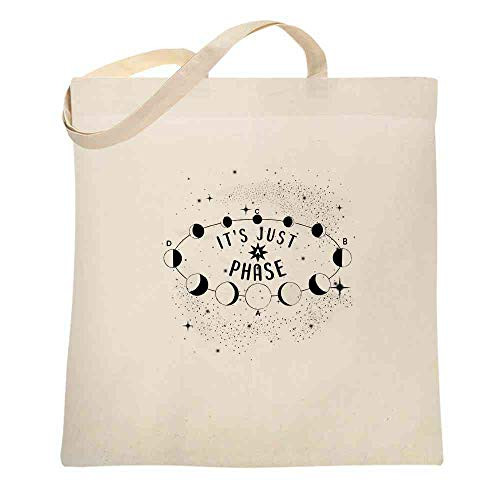 Its Just A Phase Full Moon Lunar Funny Cute Natural 15x15 inches Large Canvas Tote Bag Women