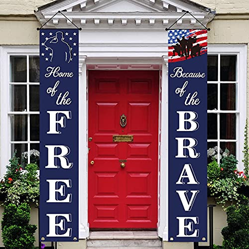 Patriotic Soldier Porch Sign Banners -HOME of the FREE and Because of the BRAVE- 4th of July Decor - American Flag Hanging Banner for Independence Day/ Memorial Day/ Veterans Day/ Labor Day Patriotic Soldier Porch Sign Banners -HOME of the FREE and Because of the BRAVE- 4th of July Decor - American Flag Hanging Banner for Independence Day/ Memorial Day/ Veterans Day/ Labor Day