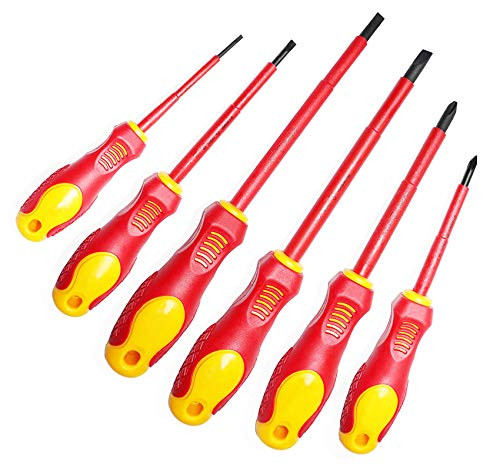 6-Piece 1000V Insulated Electrician Screwdriver Set, Magnetic Tip, Phillips  and  Slotted Bits high voltage Electrician screwdriver, With Wall bracket. Nice Tools-Gift for man