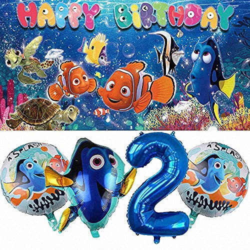 Finding Nemo 2nd Party Supplies | Balloons | For Girls | Banner | Backdrop | Birthday | Boys | Second | Two Year | Decorations | Set | Decor