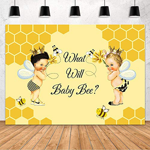 MEHOFOND Bee Prince Princess Gender Reveal Party Decoration Backdrop Boy or Girl What Will Baby Bee Photography Background Photo Studio Prop Vinyl Backdrop Vinyl 7x5ft