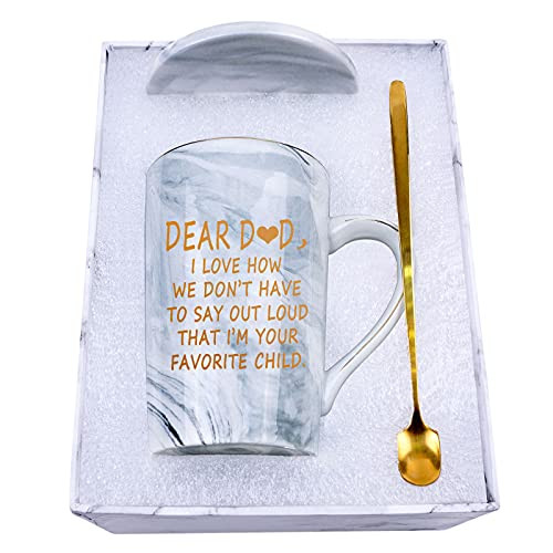 Dear Dad Mug Favorite Child Coffee Mug Coffee Mugs for Dad Birthday Gifts for Dad from Daughter Son Gifts for Dad Father's Day Birthday Gifts for Dad 14 Ounce Gift Box Set Grey