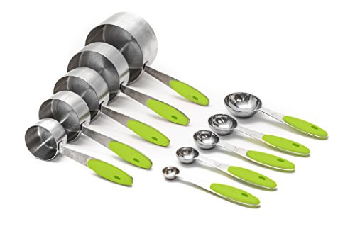 Measuring Cups and Measuring Spoons set by Chef U | Stainless Steel Measuring Cups and Spoons Set of 10 | Liquid Measuring Cup or Dry Measuring Cup Set | Stainless Measuring Cups (Green) Measuring Cups and Measuring Spoons set by Chef U | Stainless Steel Measuring Cups and Spoons Set of 10 | Liquid Measuring Cup or Dry Measuring Cup Set | Stainless Measuring Cups (Green)