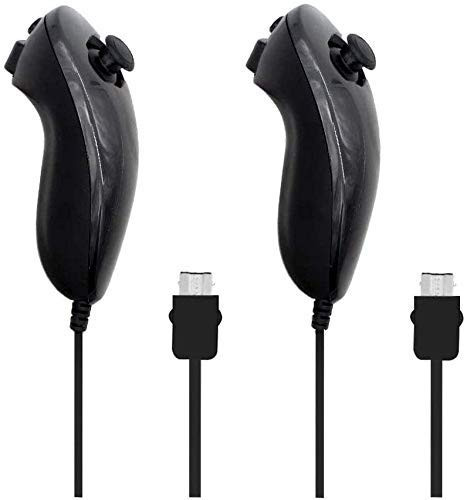 Wii Nunchuk Controllers, Replacement Nunchuk Controller Remote Video Game Gamepad Joystick for Wii Wii U Console -Black X 2-