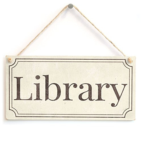 Library - Stylish Vintage Style Handmade Library Door Sign Wooden Hanging Sign 4" X 8"