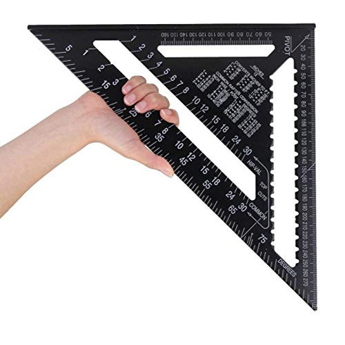 CALIDAKA Aluminum Alloy Metric Triangle,12 Metric Triangular Ruler Double Scale Miter Framing Roofing Triangle Measuring Tool Triangle Shape Square Ruler for Carpenter Woodworking Tools