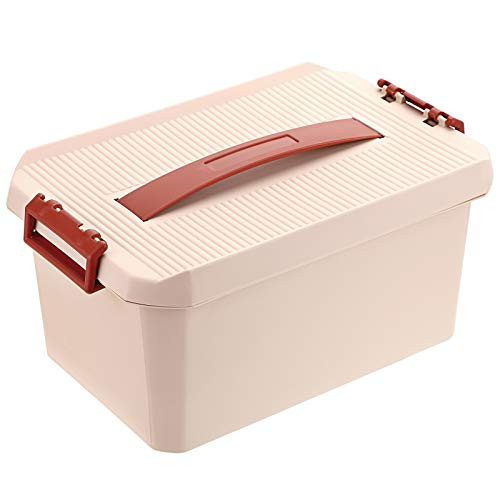 BTSKY Plastic Storage Box and  Carry Box, Plastic Multipurpose Portable Tool Box Sewing Box Organizer with Removable 4 Compartments Tray and Locking Lid  and  Handle Pink