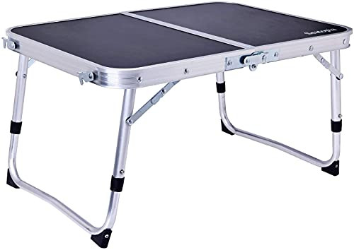 Camp Solutions Foldable Laptop Table, Bed Desk, Breakfast Serving Bed Tray, Sofa Tray with Folding Legs and Inner Storage Space, Portable Mini Picnic Table, Camping Table -Silver-