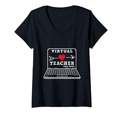 Womens Virtual Teachers teaching virtual Learning Back to School V-Neck T-Shirt