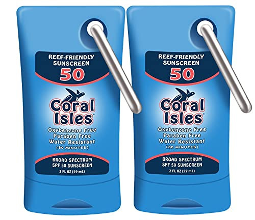 Coral Isles Reef Friendly Sunscreen SPF 50 Lotion | Octinoxate  and  Oxybenzone Free, Hawaii Compliant, Vegan, No Parabens | Broad Spectrum UVA/UVB Protection | Non-Greasy, Fragrance Free | 2 Fl Oz -2-pack-