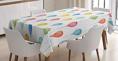 Ambesonne Colorful Tablecloth, Colorful Balloons Birthday Party Theme Celebration Festival Surprise Event Pattern, Dining Room Kitchen Rectangular Table Cover, 52" X 70", Pastel Yellow