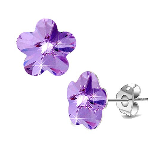 Flower Swarovski Crystal Stud Earrings for Women Fashion 925 Sterling Silver Hypoallergenic Jewelry -Tanzanite- Flower Swarovski Crystal Stud Earrings for Women Fashion 925 Sterling Silver Hypoallergenic Jewelry -Tanzanite-