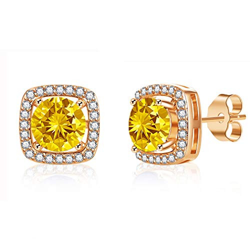 Swarovski Crystal Cushion Cut Halo Stud Earrings for Women Fashion 925 Sterling Silver Hypoallergenic Jewelry -Topaz- Swarovski Crystal Cushion Cut Halo Stud Earrings for Women Fashion 925 Sterling Silver Hypoallergenic Jewelry -Topaz-