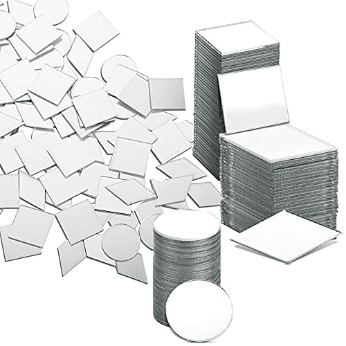 390 Pieces Mini Mirror Tiles Mini Square Mirror Tiles DIY Round Glass Mirror Tiles Diamond Shape Mirror Mosaic Tile for Home Decor Crafts