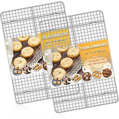 Cooling Rack Set of 2, Stainless Steel Wire Cookie Rack, 16.5"x"11.5" Fits Half Sheet Pan, Heavy Duty, Oven  and  Dishwasher Safe Rack for Baking Cooking Roasting Grilling Drying