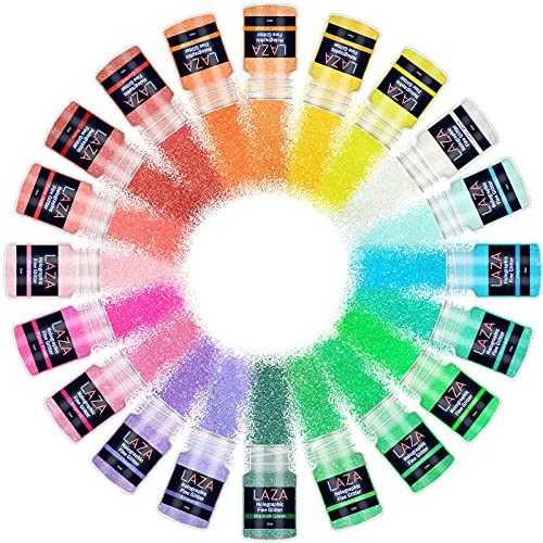 Laza Iridescent Fine Glitter 20 Colors Arts and Craft Glitter Mixed Ultra Fine Powder Sequins for Resin Nail Art Epoxy Tumbler Slime Decoration Weddings Cards Flowers Scrapbooking