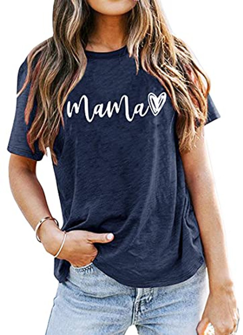 Mama T Shirt Women Cute Love Heart Print Graphic Mama Tops Tees Casual Short Sleeve Mother's Day Shirts Tops -Blue, Medium- Mama T Shirt Women Cute Love Heart Print Graphic Mama Tops Tees Casual Short Sleeve Mother's Day Shirts Tops -Blue, Medium-