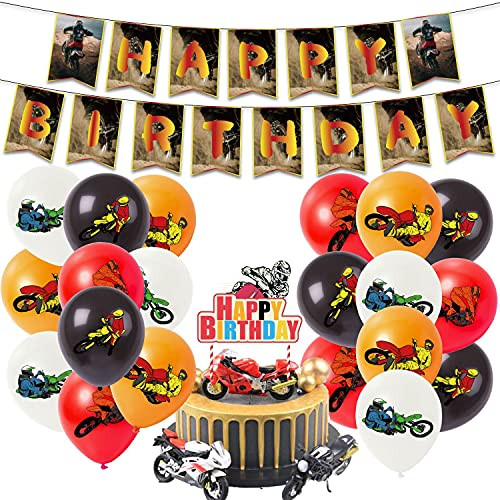 Dirt bike party decorations, dirt bike birthday party supplies for kids set with a happy birthday banner, motocross cake topper, dirt bike balloon for motorcycle birthday party supplies Dirt bike party decorations, dirt bike birthday party supplies for kids set with a happy birthday banner, motocross cake topper, dirt bike balloon for motorcycle birthday party supplies