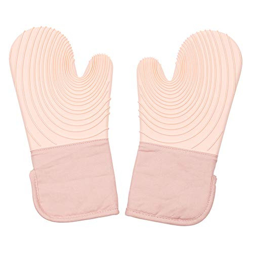 Silicone Oven Mitts, 1 Pair Heat Resistant Oven Gloves - Non Slip Cooking Gloves, Kitchen Oven Gloves for BBQ Grilling Cooking Baking, Pot Holder Pink
