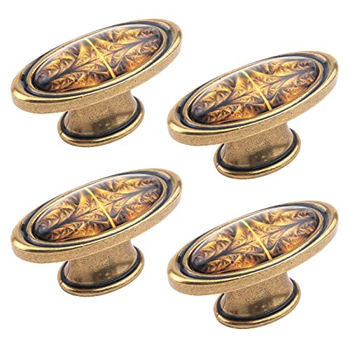 Tulead 5PCS Cabinet Knobs Retro Drawer Pull Knobs Furniture Hardware Decorative Dresser Cupboard Pull Handles Golden Zinc Alloy Wardrobe Knobs 2.16"x0.96"x1.2"