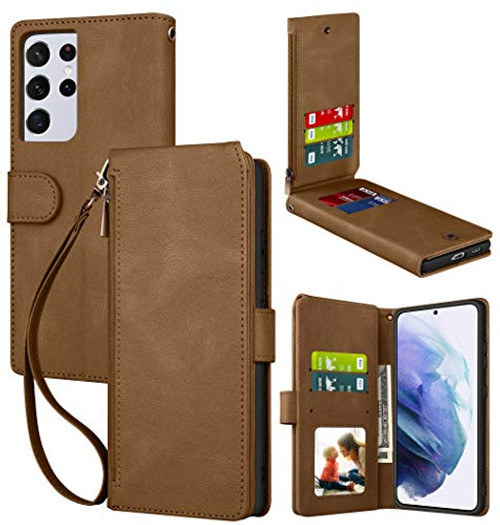 Galaxy S21 Ultra Wallet Case, PU Leather Credit Card Holder Folio Flip Case Magnetic 8 Card Slots Phone Wallet Case for Samsung Galaxy S21 Ultra 5G 6.8" -Brown- Galaxy S21 Ultra Wallet Case, PU Leather Credit Card Holder Folio Flip Case Magnetic 8 Card Slots Phone Wallet Case for Samsung Galaxy S21 Ultra 5G 6.8" -Brown-