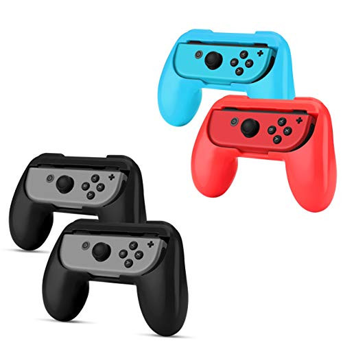 TNP Nintendo Switch Joy-Con Grip -4 Pack- - Comfortable Grip Wear Resistant Joy-Con Handle Game Controller Kit Accessory for Nintendo Switch -Red plusBlue plusBlack- - Nintendo Switch