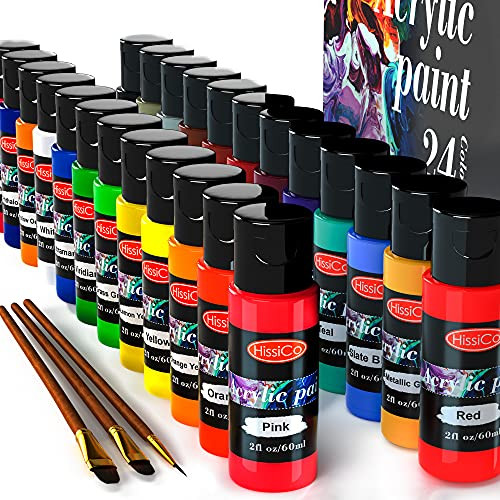 Acrylic Paint Set of 24 Colors 2fl oz 60ml bottles,Non Toxic 24 Colors Acrylic Paint No Fading Rich Pigment for Kids Adults Artists Canvas Crafts Wood Painting